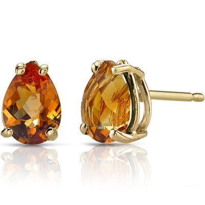 Pear Shape Citrine Stud Earrings 14K Yellow Gold 1.25 Carats