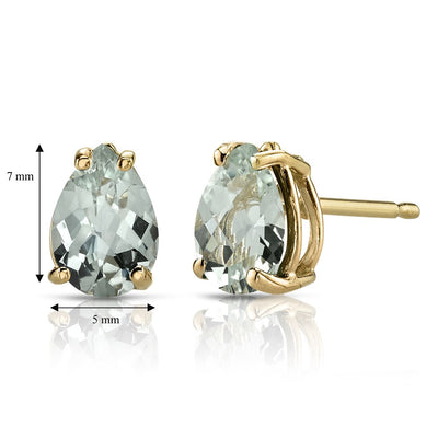 Pear Shape Green Amethyst Stud Earrings 14K Yellow Gold 1.50 Carats