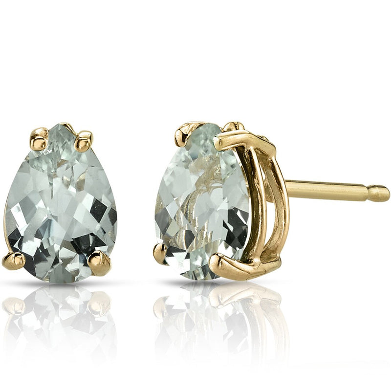 Pear Shape Green Amethyst Stud Earrings 14K Yellow Gold 1.50 Carats