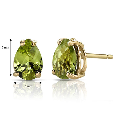 Pear Shape Peridot Stud Earrings 14K Yellow Gold 1.50 Carats