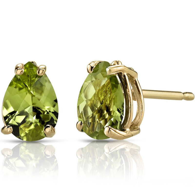 Pear Shape Peridot Stud Earrings 14K Yellow Gold 1.50 Carats