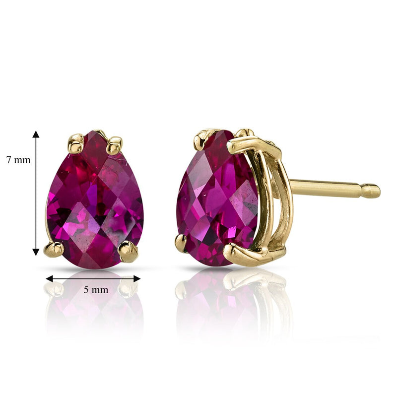 Pear Shape Ruby Stud Earrings 14K Yellow Gold 2 Carats