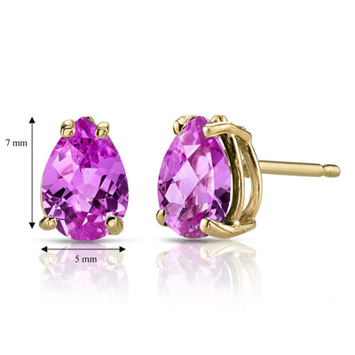 Pear Shape Pink Sapphire Stud Earrings 14K Yellow Gold 1.80Carats