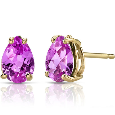 Pear Shape Pink Sapphire Stud Earrings 14K Yellow Gold 1.80Carats