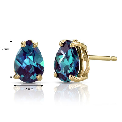 Pear Shape Alexandrite Stud Earrings 14K Yellow Gold 1.75 Carats