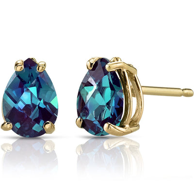 Pear Shape Alexandrite Stud Earrings 14K Yellow Gold 1.75 Carats