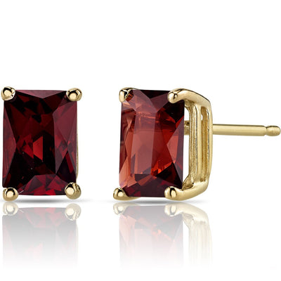 Garnet Stud Earrings 14K Yellow Gold Radiant Cut 2.50 Carats