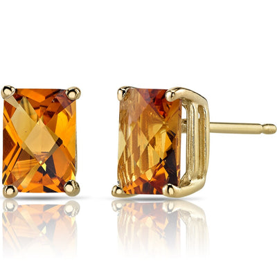 Citrine Stud Earrings 14K Yellow Gold Radiant Cut 1.75 Carats