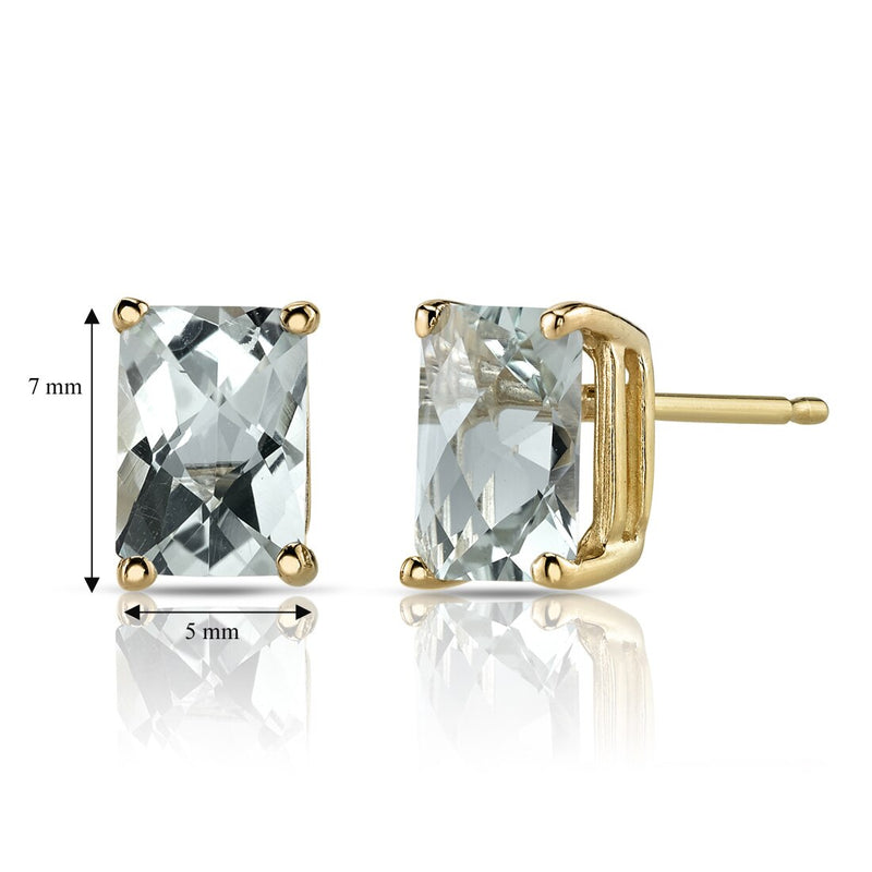 Green Amethyst Stud Earrings 14K Yellow Gold Radiant Cut 1.75 Carats