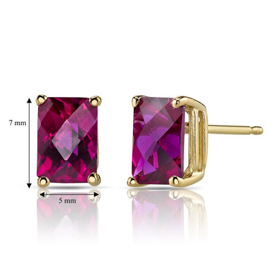 Ruby Stud Earrings 14K Yellow Gold Radiant Cut 2.50 Carats