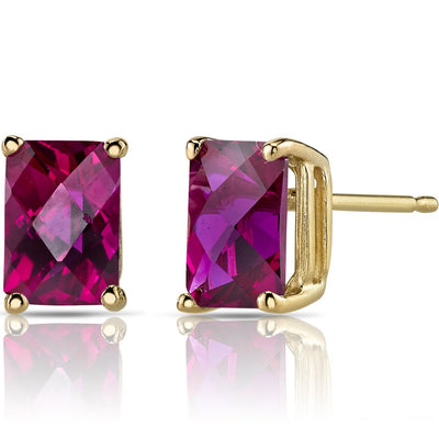 Ruby Stud Earrings 14K Yellow Gold Radiant Cut 2.50 Carats