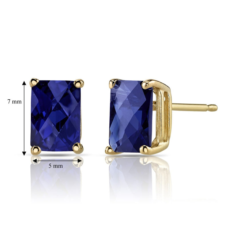 Blue Sapphire Stud Earrings 14K Yellow Gold Radiant Cut 2.50 Carats