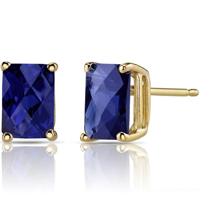 Blue Sapphire Stud Earrings 14K Yellow Gold Radiant Cut 2.50 Carats