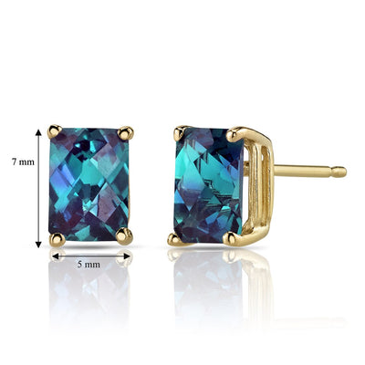 Alexandrite Stud Earrings 14K Yellow Gold Radiant Cut 2.50 Carats