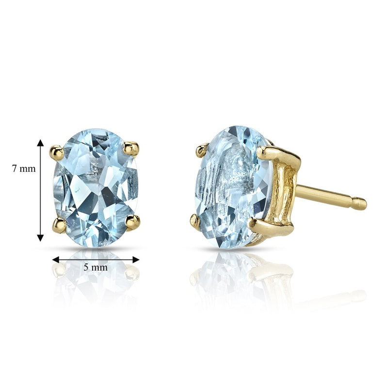 Aquamarine Stud Earrings 14K Yellow Gold Oval Shape 1.25 Carats