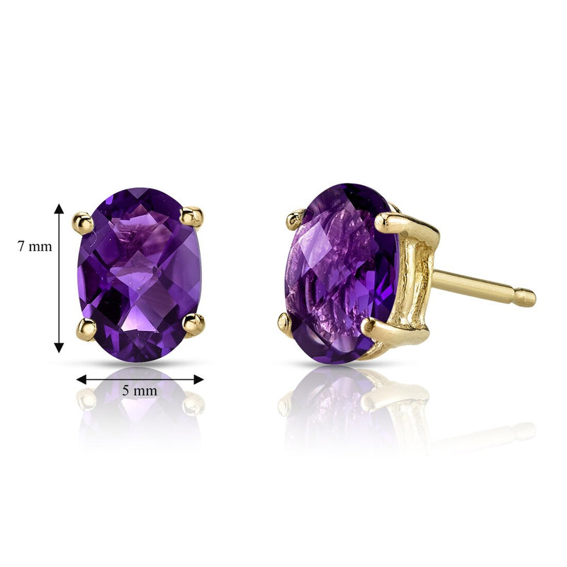 Amethyst Stud Earrings 14K Yellow Gold Oval Shape 1.50 Carats