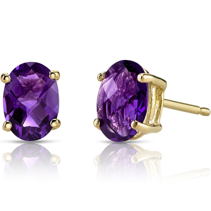 Amethyst Stud Earrings 14K Yellow Gold Oval Shape 1.50 Carats