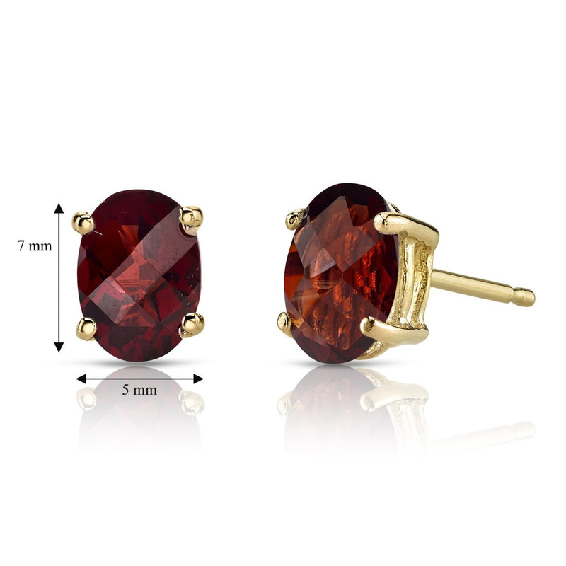 Garnet Stud Earrings 14K Yellow Gold Oval Shape 2 Carats