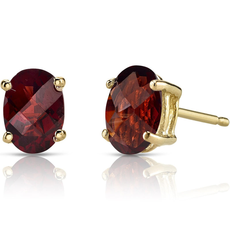 Garnet Stud Earrings 14K Yellow Gold Oval Shape 2 Carats