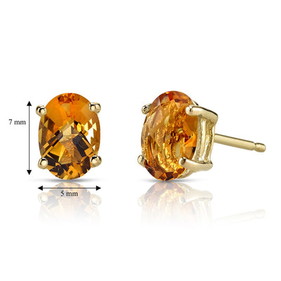 Citrine Stud Earrings 14K Yellow Gold Oval Shape 1.50 Carats