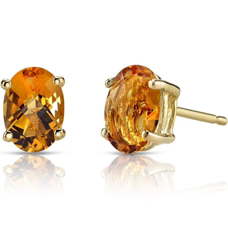 Citrine Stud Earrings 14K Yellow Gold Oval Shape 1.50 Carats