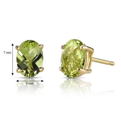 Peridot Stud Earrings 14K Yellow Gold Oval Shape 2 Carats