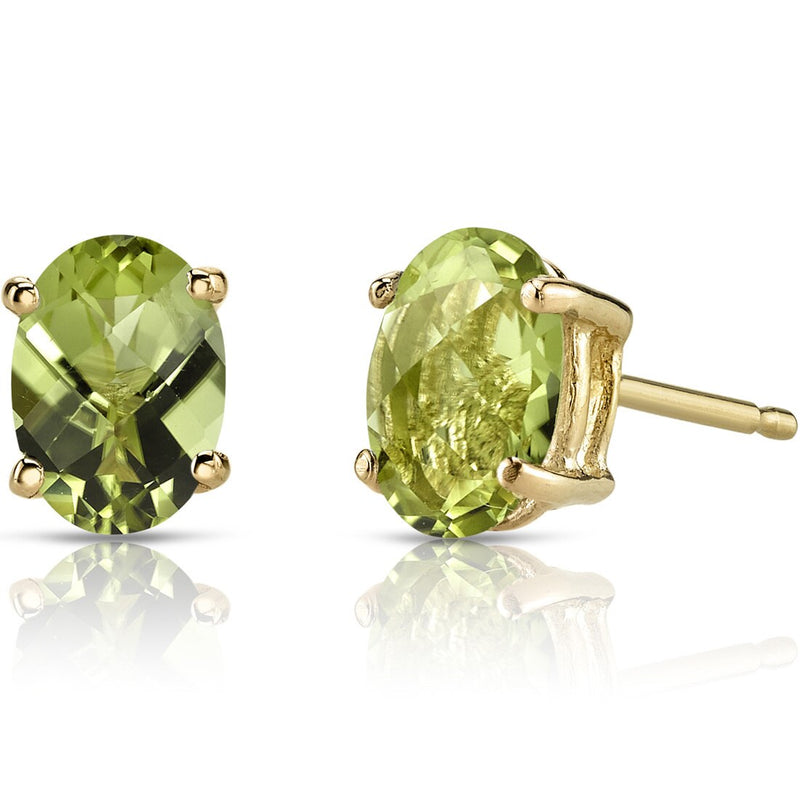 Peridot Stud Earrings 14K Yellow Gold Oval Shape 2 Carats