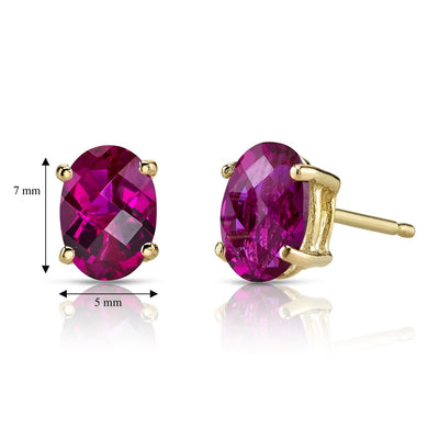 Ruby Stud Earrings 14K Yellow Gold Oval Shape 2 Carats