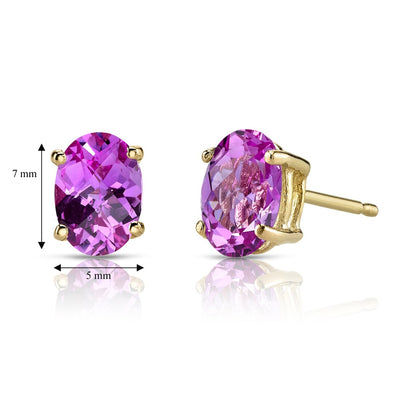 Pink Sapphire Stud Earrings 14K Yellow Gold Oval Shape 2 Carats