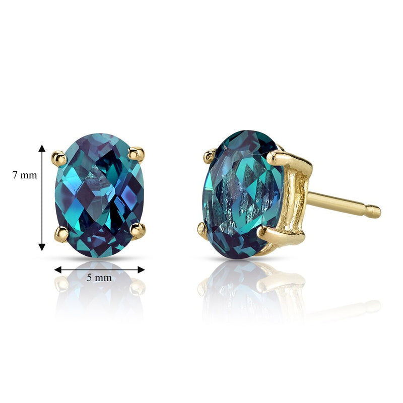 Alexandrite Stud Earrings 14K Yellow Gold Oval Shape 2 Carats