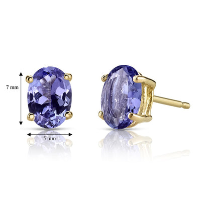 Tanzanite Stud Earrings 14K Yellow Gold Oval Shape 1.50 Carats