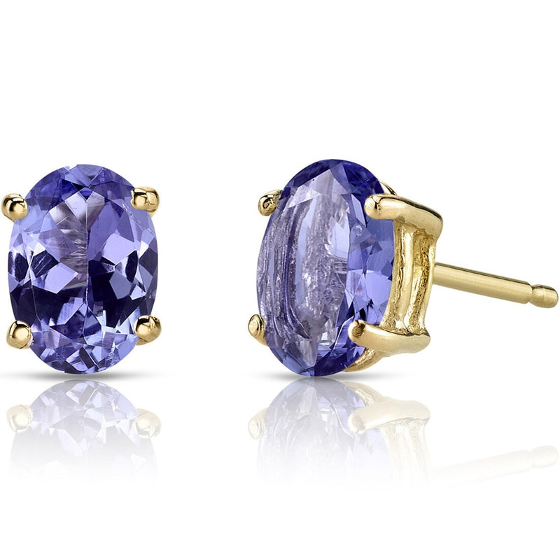 Tanzanite Stud Earrings 14K Yellow Gold Oval Shape 1.50 Carats