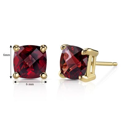 Garnet Stud Earrings 14K Yellow Gold 2.50 Carats Cushion Cut