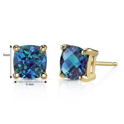 Alexandrite Stud Earrings 14K Yellow Gold 2.50 Carats Cushion Cut