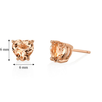 14K Rose Gold Heart Shape 1.50 Carats Morganite Stud Earrings