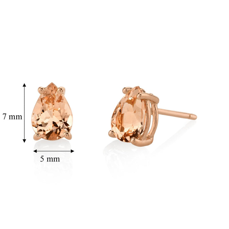 14K Rose Gold Pear Shape 1 Carat Morganite Stud Earrings