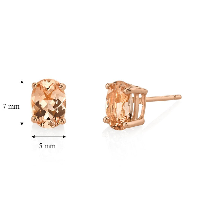 14K Rose Gold Oval Shape 1.50 Carats Morganite Stud Earrings