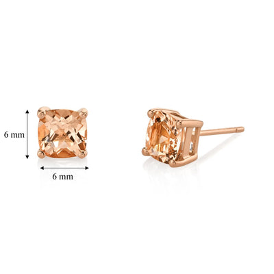 14K Rose Gold Cushion Cut 1.50 Carats Morganite Stud Earrings