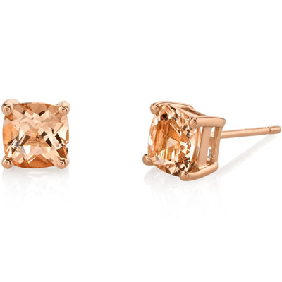 14K Rose Gold Cushion Cut 1.50 Carats Morganite Stud Earrings