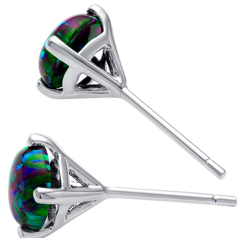 14K White Gold Round Cut Created Black Opal Stud Earrings