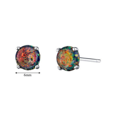 14K White Gold Round Cut Created Black Opal Stud Earrings