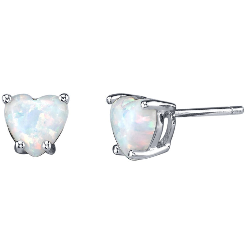 14K White Gold Heart Shape Created Opal Stud Earrings