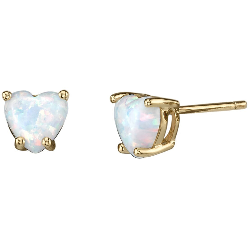 Heart Shape Opal Stud Earrings 14K Yellow Gold 1 Carat