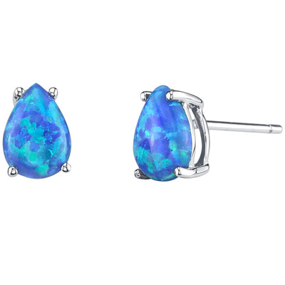 14K White Gold Pear Shape Created Blue Opal Stud Earrings