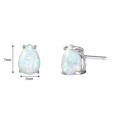 14K White Gold Pear Shape Created Opal Stud Earrings