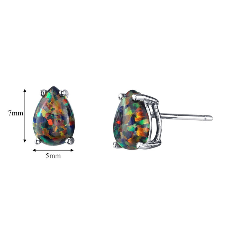 14K White Gold Pear Shape Created Black Opal Stud Earrings