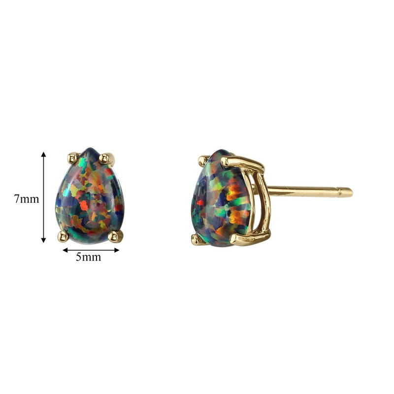 Pear Shape Black Opal Stud Earrings 14K Yellow Gold 1 Carat