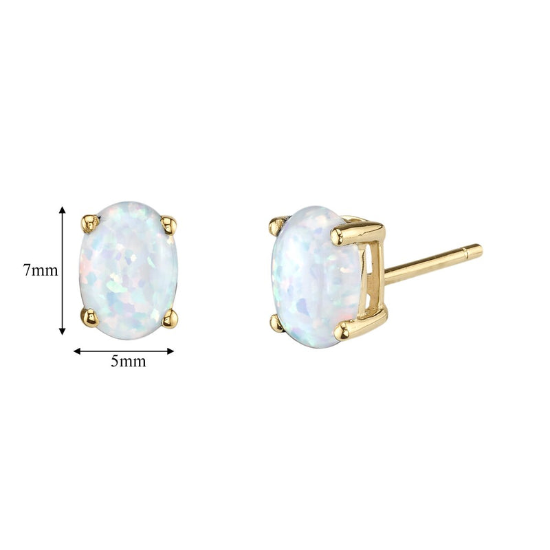 Opal Stud Earrings 14K Yellow Gold Oval Shape 1 Carat