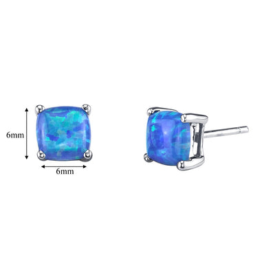 14K White Gold Cushion Cut Created Blue Opal Stud Earrings