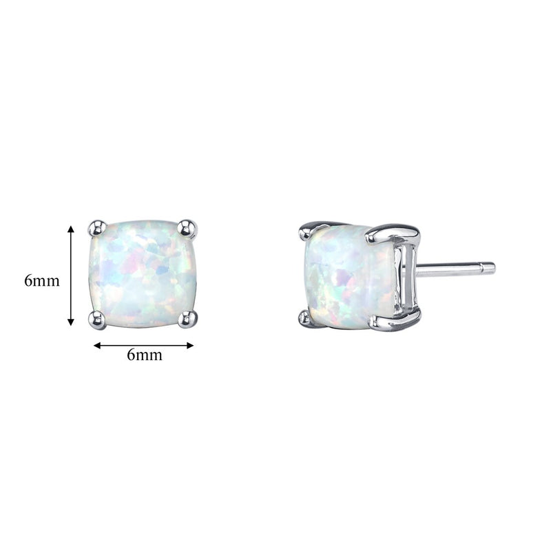 14K White Gold Cushion Cut Created Opal Stud Earrings